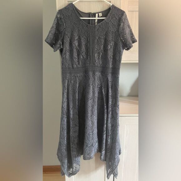 LC Lauren Conrad Womens Gray Asymmetric Round Neck Fit And Flare Dress - Size 14 - Picture 2 of 10